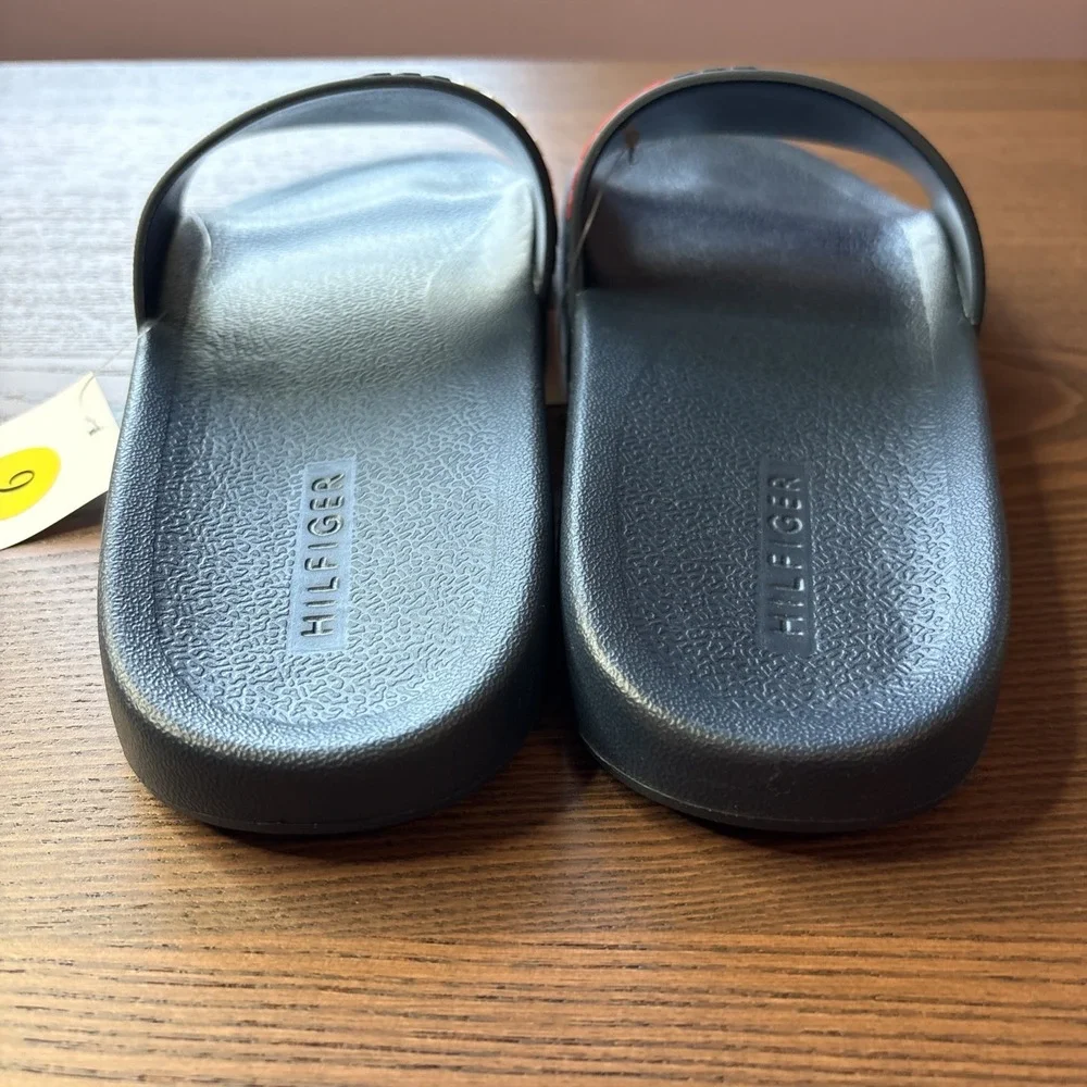 Tommy Hilfiger Slides Mens 9 Sandals Flag Logo Navy Blue White Red NEW